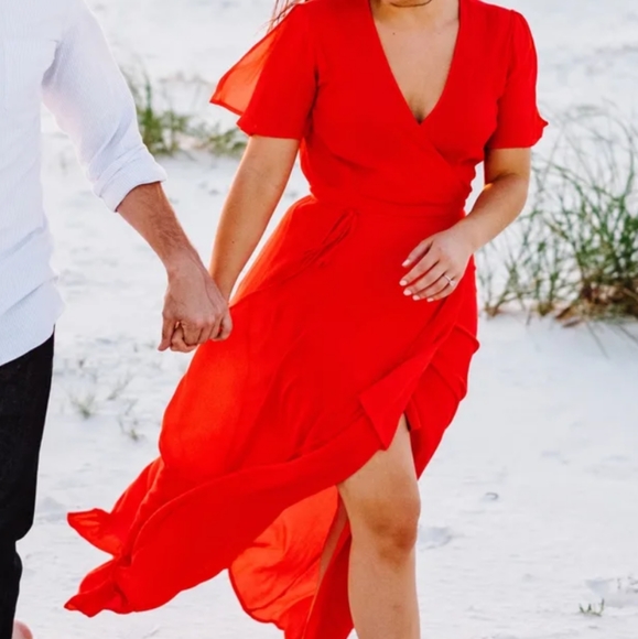 red wrap maxi dress